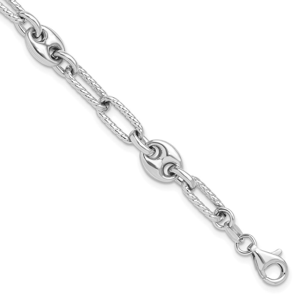 Sterling Silver Rhodium-Plated 7 w/1in Ext Fancy Link Bracelet