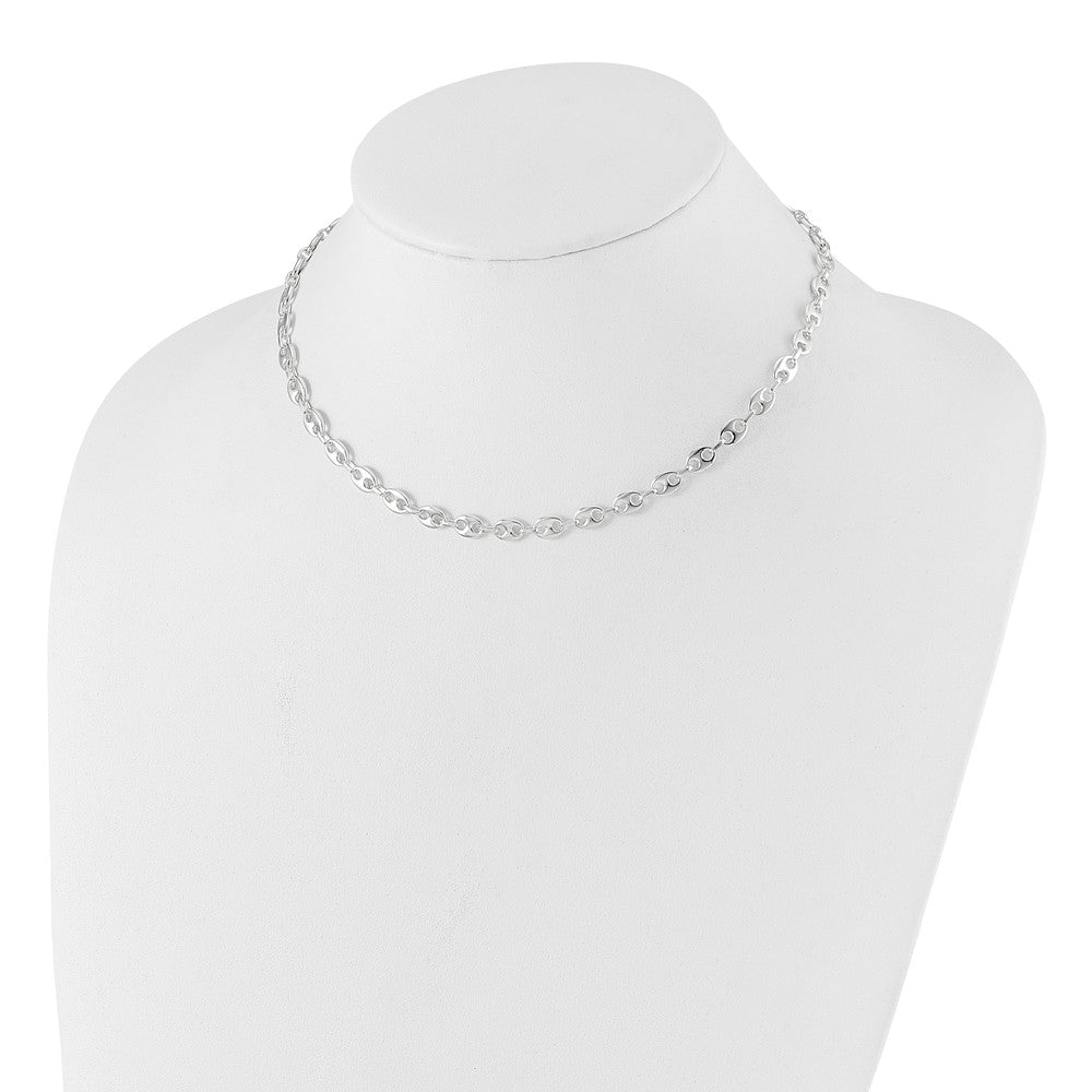 Sterling Silver Rhodium-Plated 16in with 2in Ext. Fancy Link Necklace
