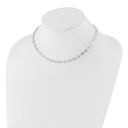 Sterling Silver Rhodium-Plated 16in with 2in Ext. Fancy Link Necklace