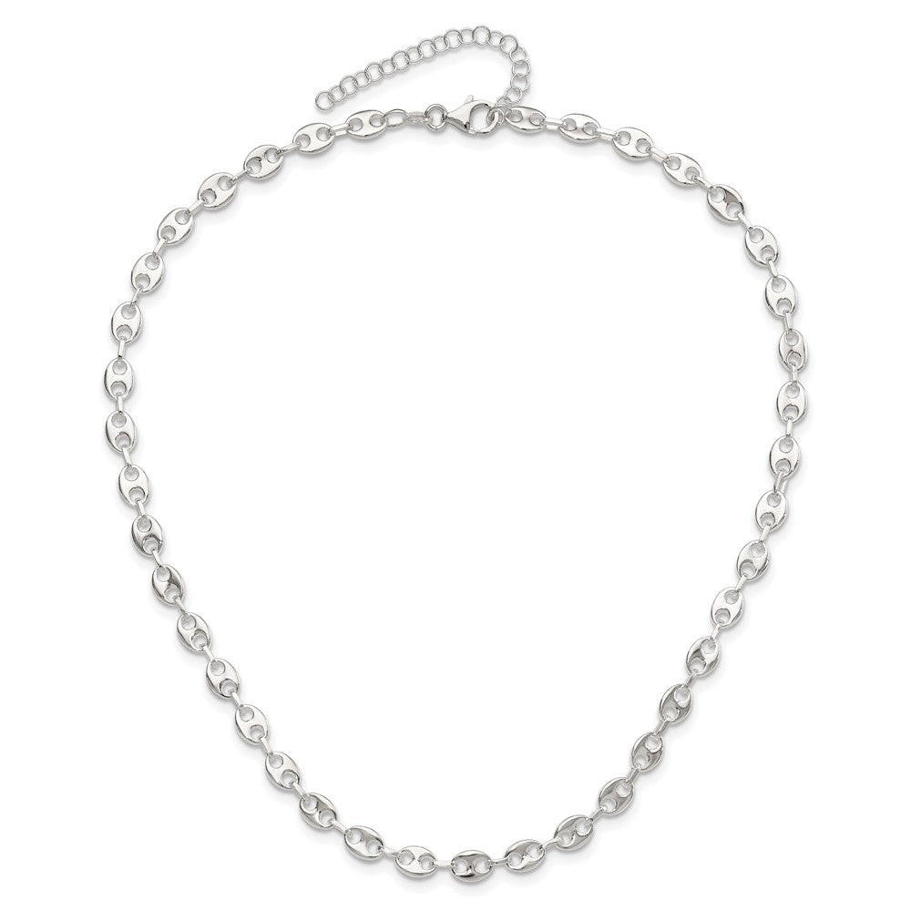 Sterling Silver Rhodium-Plated 16in with 2in Ext. Fancy Link Necklace