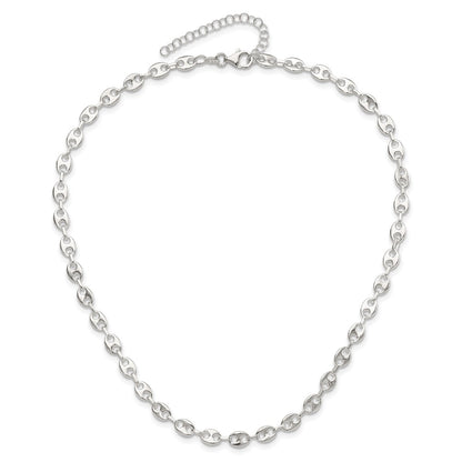 Sterling Silver Rhodium-Plated 16in with 2in Ext. Fancy Link Necklace