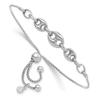 Sterling Silver Rhodium-Plated Fancy Adjustable Bracelet