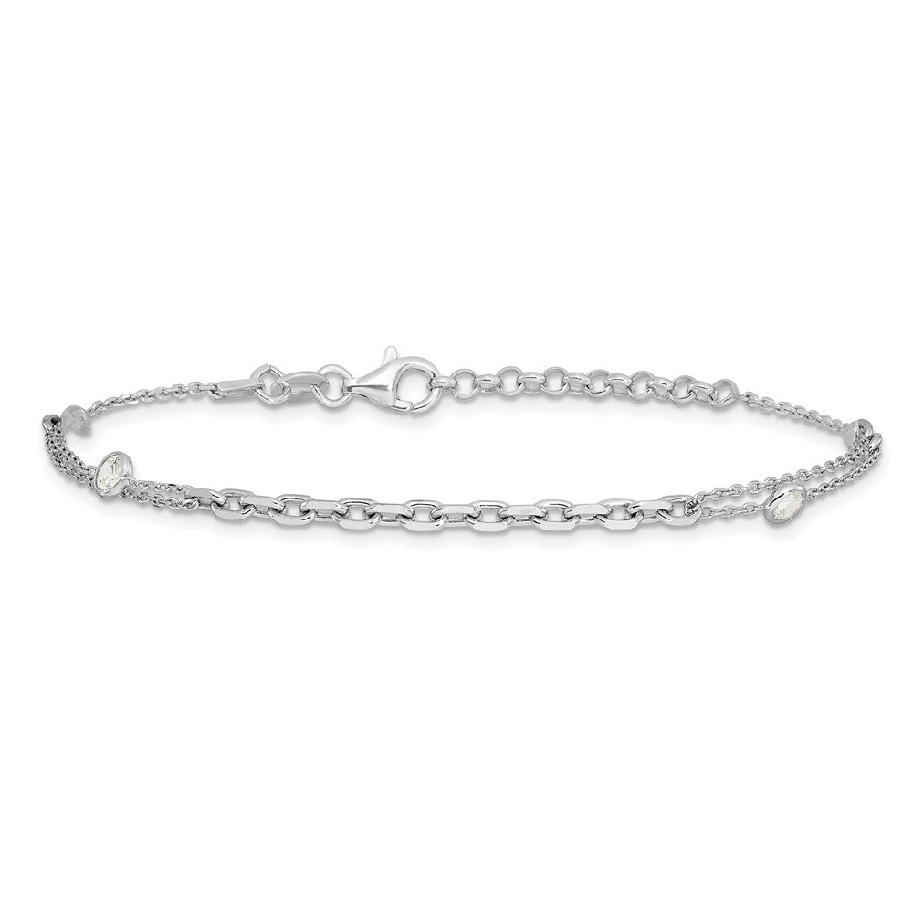 Sterling Silver Rhodium-Plated Polished 7in w/1in Ext Fancy CZ Bracelet