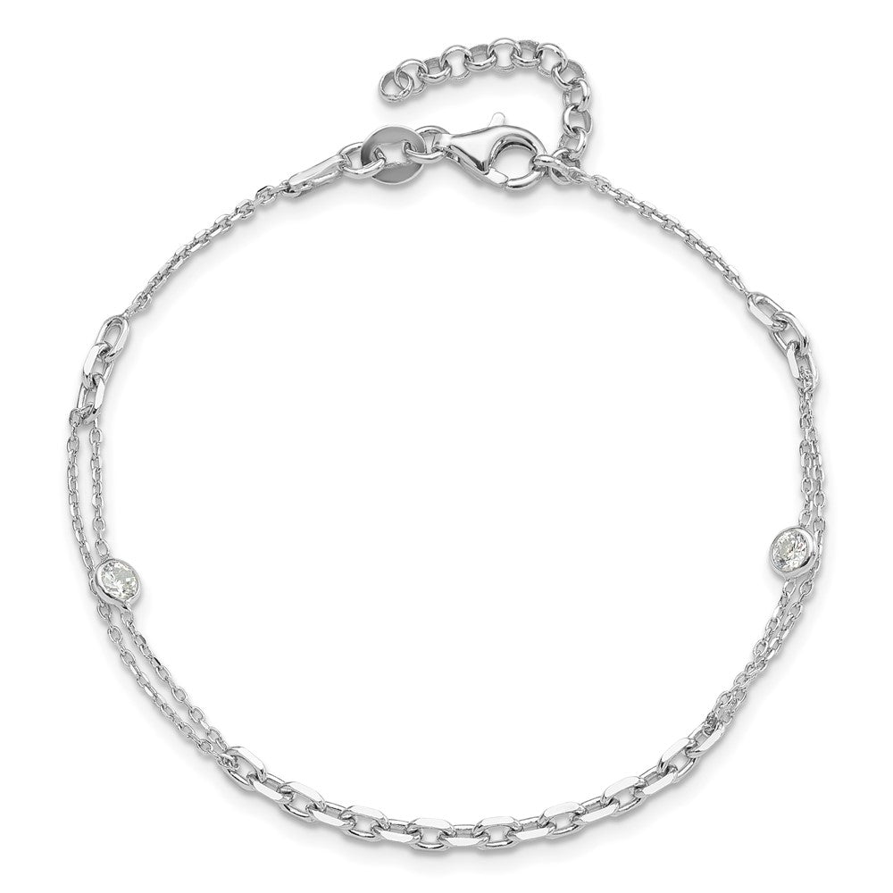 Sterling Silver Rhodium-Plated Polished 7in w/1in Ext Fancy CZ Bracelet