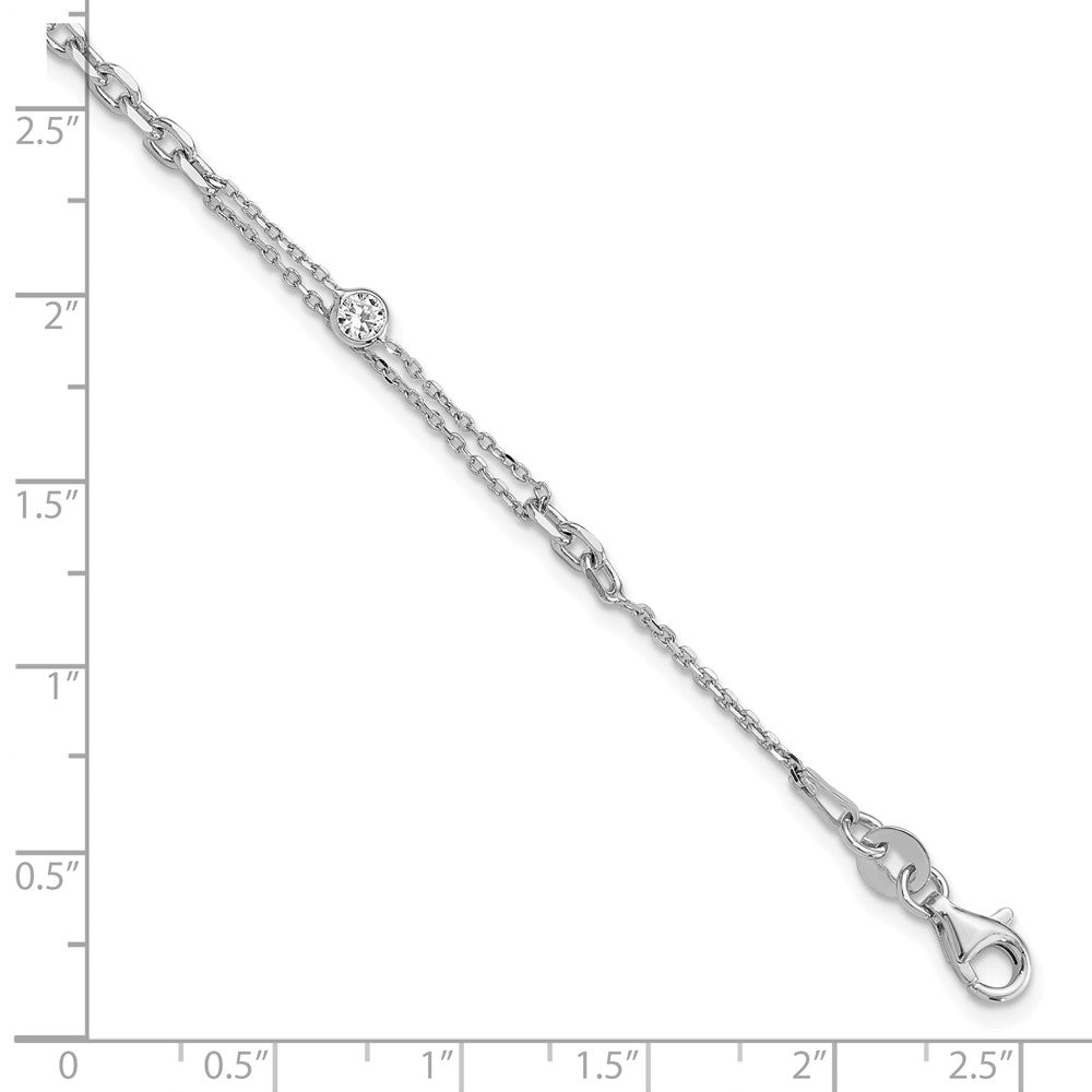 Sterling Silver Rhodium-Plated Polished 7in w/1in Ext Fancy CZ Bracelet