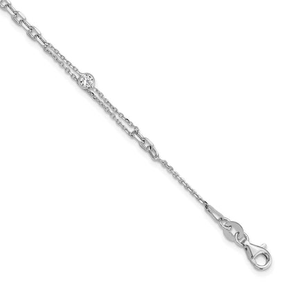 Sterling Silver Rhodium-Plated Polished 7in w/1in Ext Fancy CZ Bracelet
