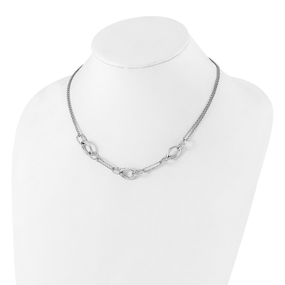 Sterling Silver Rhodium Plated 18in w/1.5in Ext Interlocking Circles Necklace