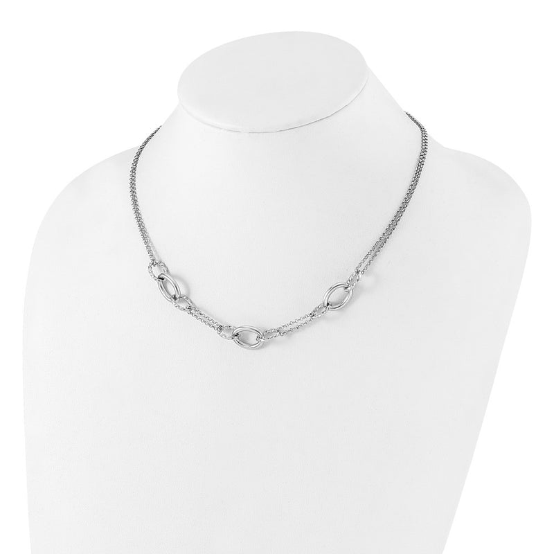 Sterling Silver Rhodium Plated 18in w/1.5in Ext Interlocking Circles Necklace