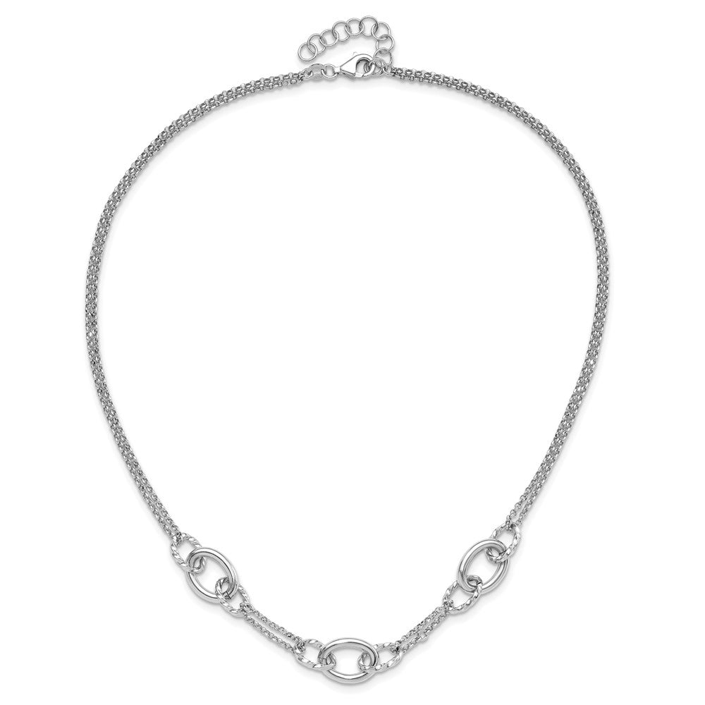 Sterling Silver Rhodium Plated 18in w/1.5in Ext Interlocking Circles Necklace