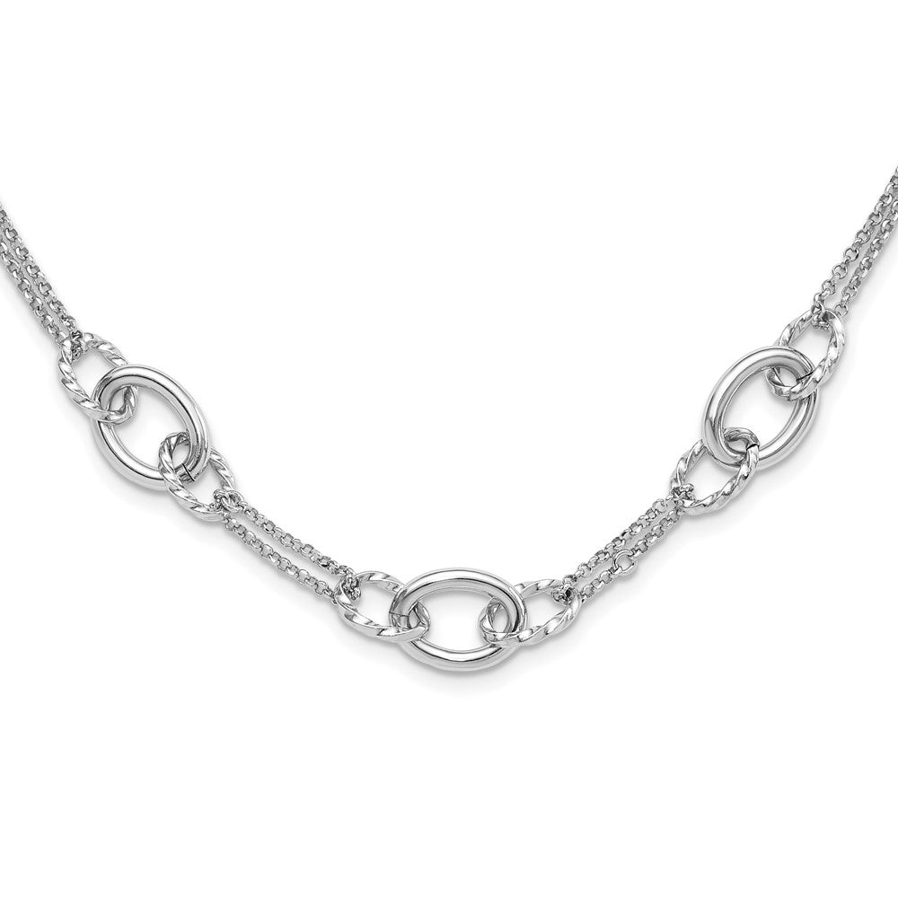 Sterling Silver Rhodium Plated 18in w/1.5in Ext Interlocking Circles Necklace