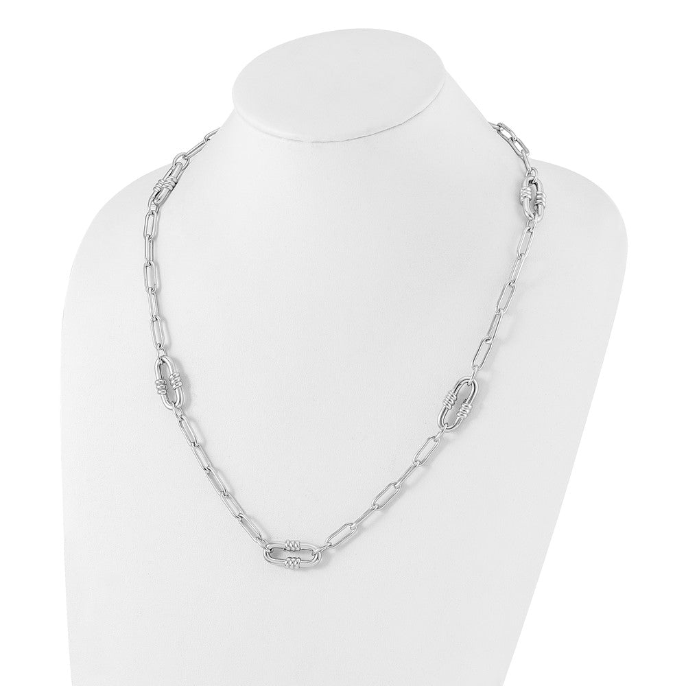 Sterling Silver Rhodium-Plated Hollow Paperclip Link 24in Necklace