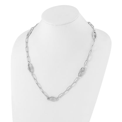 Sterling Silver Rhodium-Plated Hollow Paperclip Link 24in Necklace