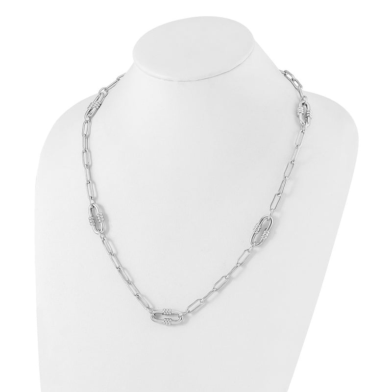 Sterling Silver Rhodium-Plated Hollow Paperclip Link 24in Necklace