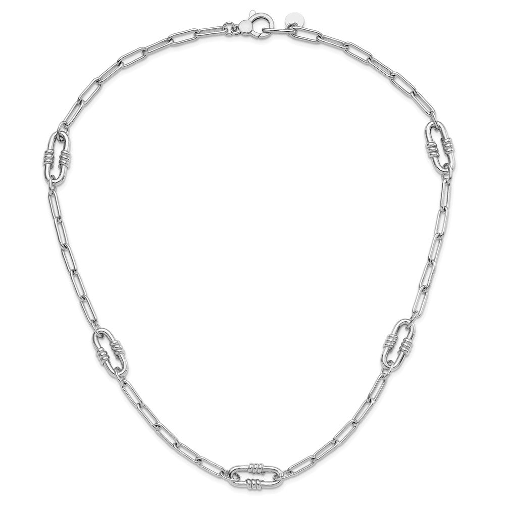 Sterling Silver Rhodium-Plated Hollow Paperclip Link 24in Necklace