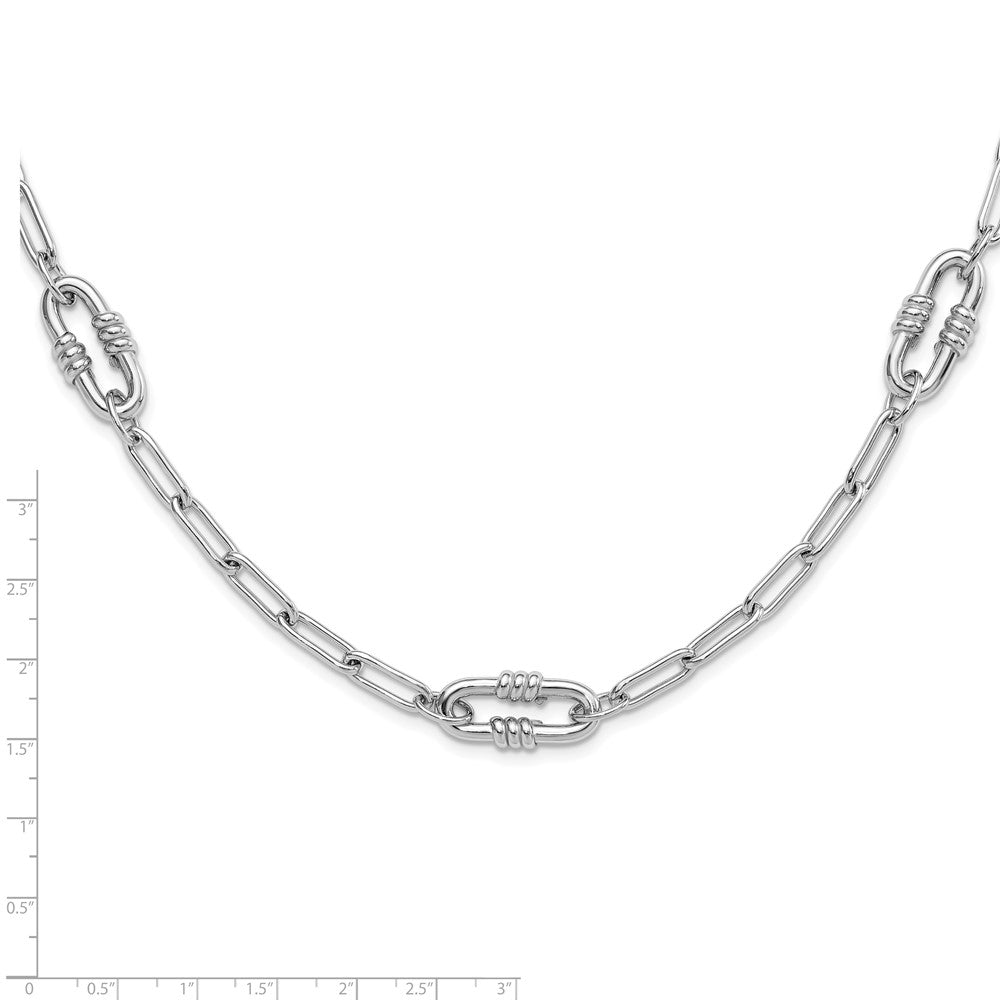Sterling Silver Rhodium-Plated Hollow Paperclip Link 24in Necklace