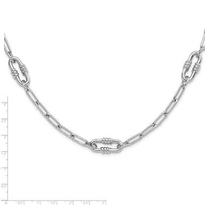 Sterling Silver Rhodium-Plated Hollow Paperclip Link 24in Necklace