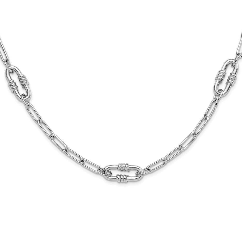 Sterling Silver Rhodium-Plated Hollow Paperclip Link 24in Necklace
