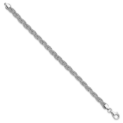 Sterling Silver Polished Rhodium-Plated Diamond-Cut Braided Bracelet
