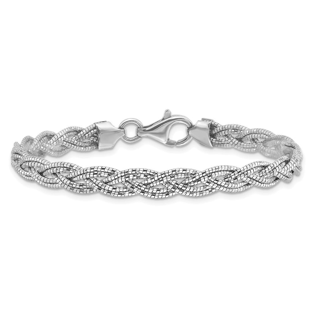 Sterling Silver Polished Rhodium-Plated Diamond-Cut Braided Bracelet