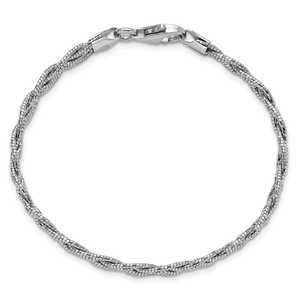Sterling Silver Polished Rhodium-Plated Diamond-Cut Braided Bracelet