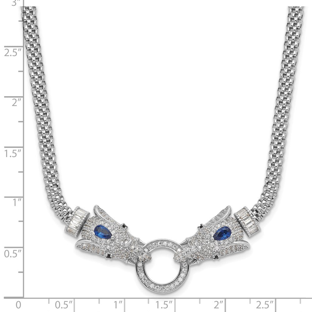 Sterling Silver Rhodium-Plated Blue and Clear CZ Elephant Head Necklace