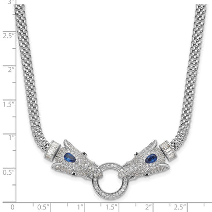 Sterling Silver Rhodium-Plated Blue and Clear CZ Elephant Head Necklace