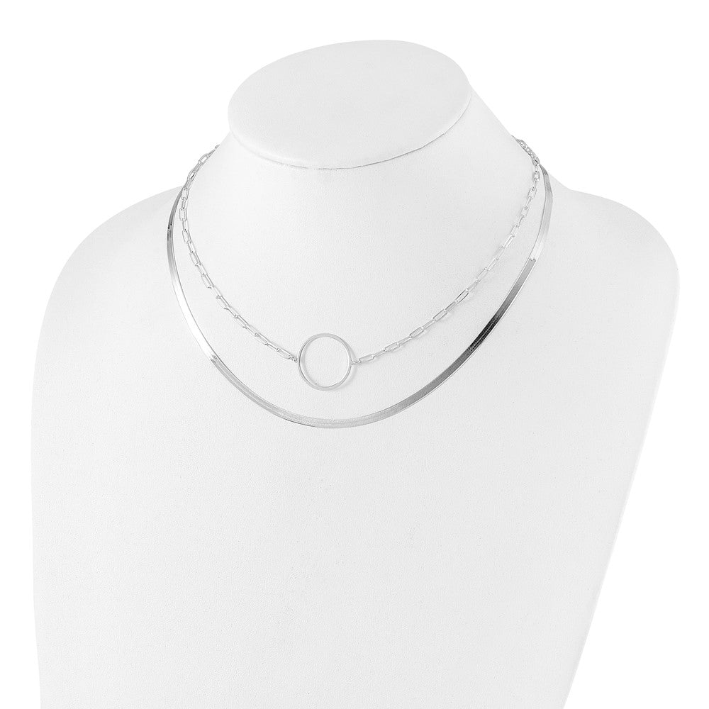 Sterling Silver Rhodium-Plated 2 Strand 16in w/2in Ext Necklace