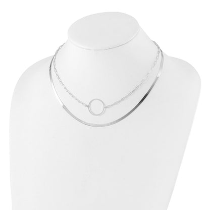 Sterling Silver Rhodium-Plated 2 Strand 16in w/2in Ext Necklace
