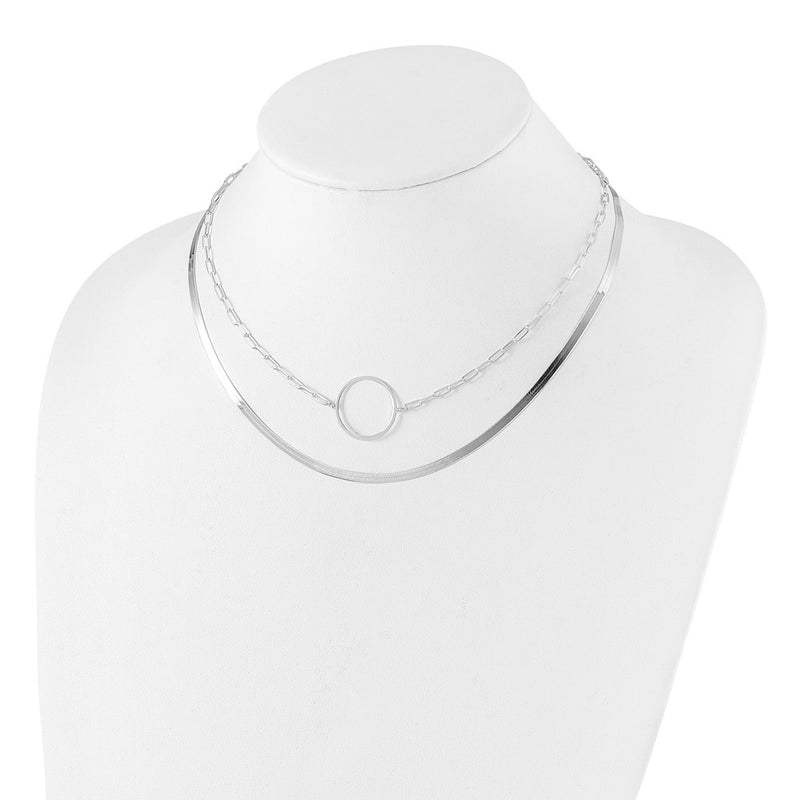 Sterling Silver Rhodium-Plated 2 Strand 16in w/2in Ext Necklace