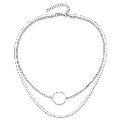 Sterling Silver Rhodium-Plated 2 Strand 16in w/2in Ext Necklace