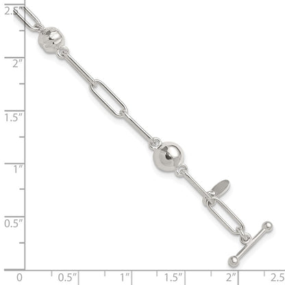 Sterling Silver Polished and Textured Beaded Link Toggle Bracelet
