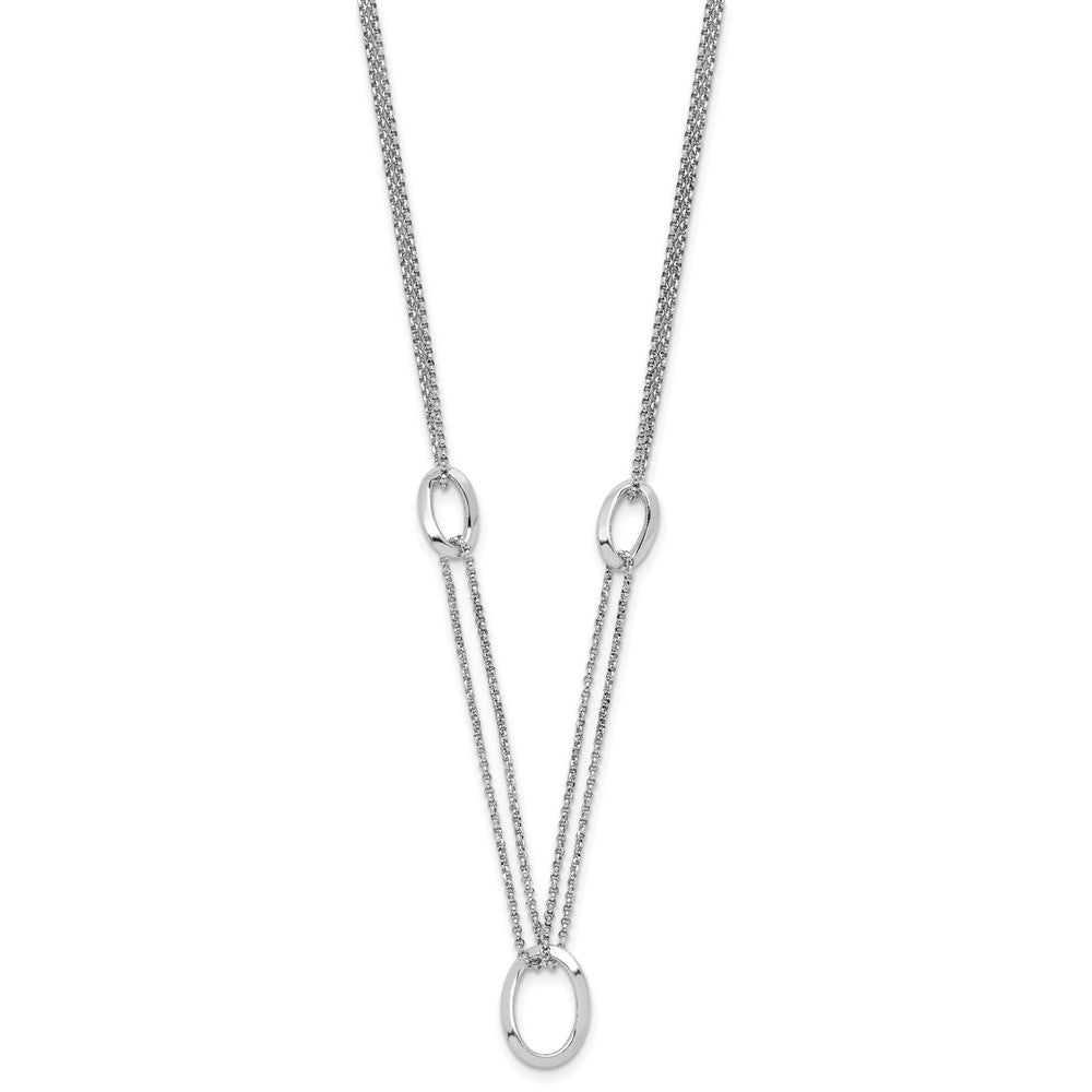 Sterling Silver Rhodium Plated 18in w/2in Ext Fancy 2-Strand Ovals Necklace