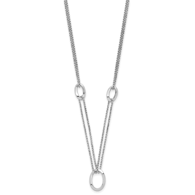 Sterling Silver Rhodium Plated 18in w/2in Ext Fancy 2-Strand Ovals Necklace