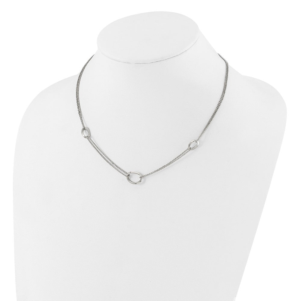 Sterling Silver Rhodium Plated 18in w/2in Ext Fancy 2-Strand Ovals Necklace