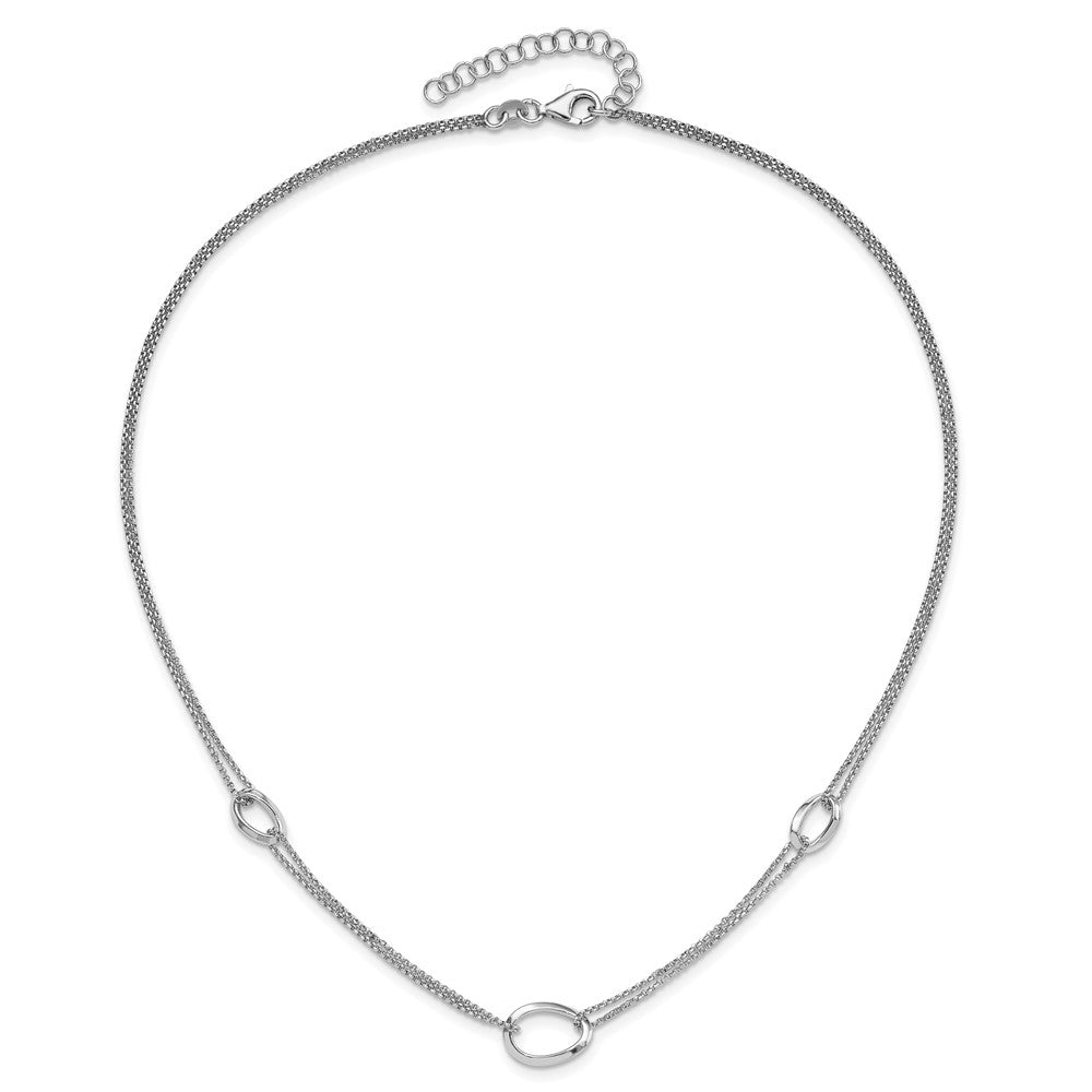 Sterling Silver Rhodium Plated 18in w/2in Ext Fancy 2-Strand Ovals Necklace