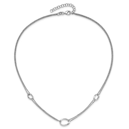 Sterling Silver Rhodium Plated 18in w/2in Ext Fancy 2-Strand Ovals Necklace