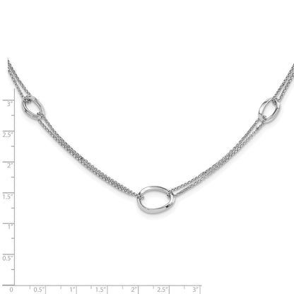 Sterling Silver Rhodium Plated 18in w/2in Ext Fancy 2-Strand Ovals Necklace
