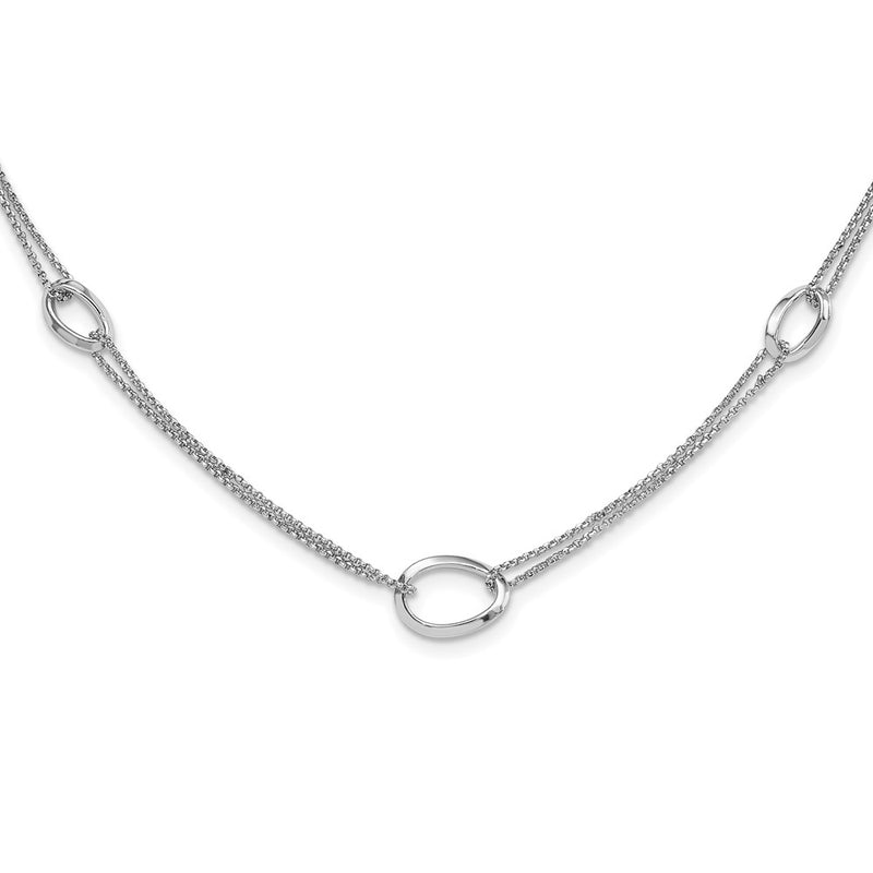 Sterling Silver Rhodium Plated 18in w/2in Ext Fancy 2-Strand Ovals Necklace