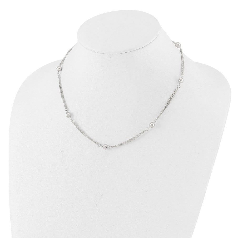 Sterling Silver Polished Multi-Strand Beaded 18in Necklace