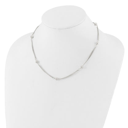 Sterling Silver Polished Multi-Strand Beaded 18in Necklace