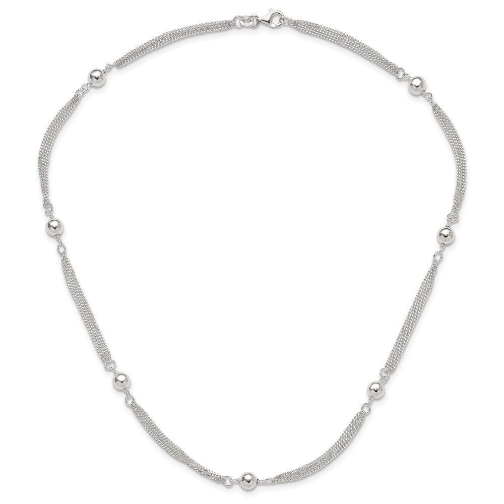 Sterling Silver Polished Multi-Strand Beaded 18in Necklace