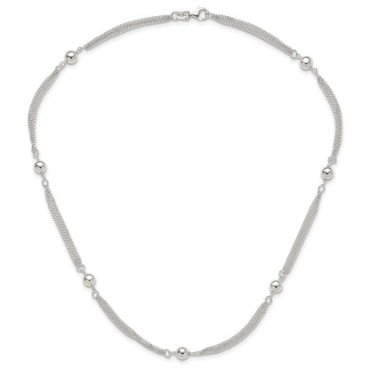 Sterling Silver Polished Multi-Strand Beaded 18in Necklace