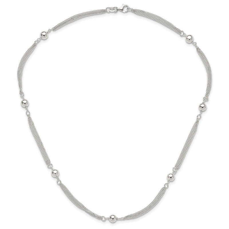 Sterling Silver Polished Multi-Strand Beaded 18in Necklace
