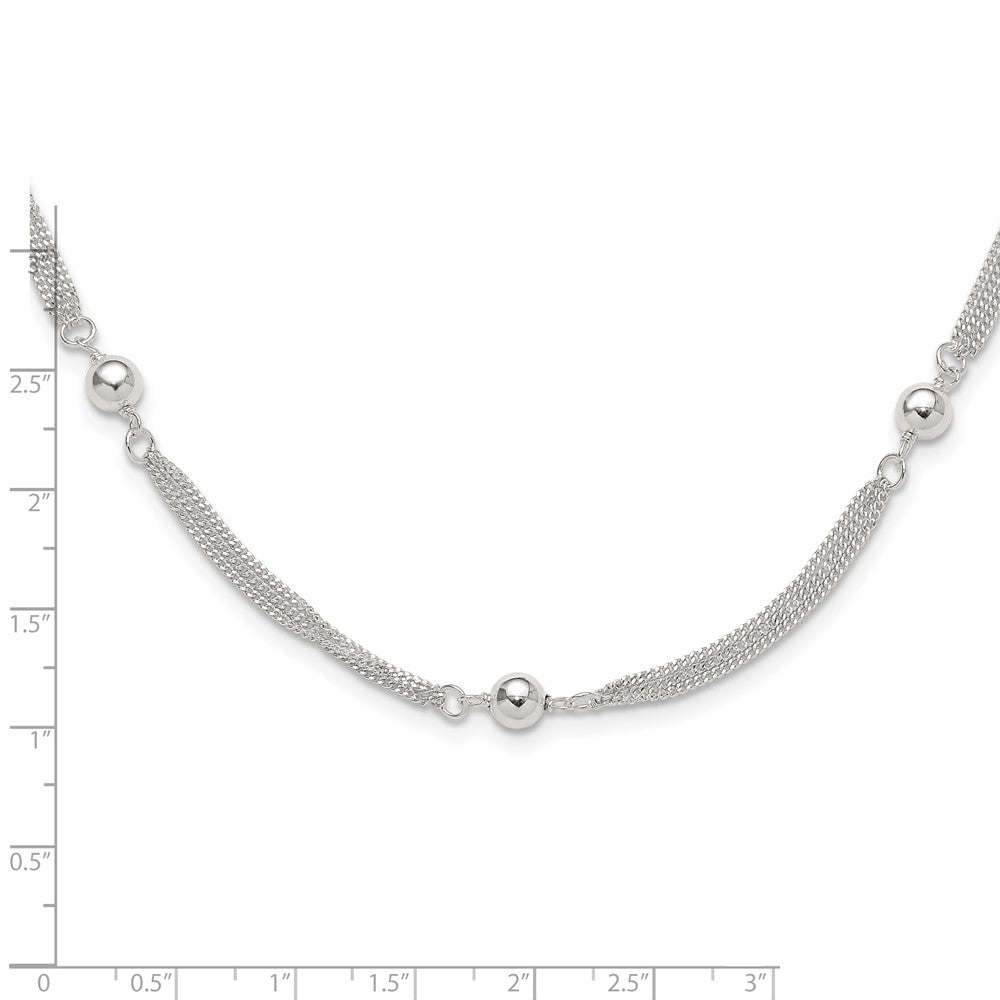 Sterling Silver Polished Multi-Strand Beaded 18in Necklace