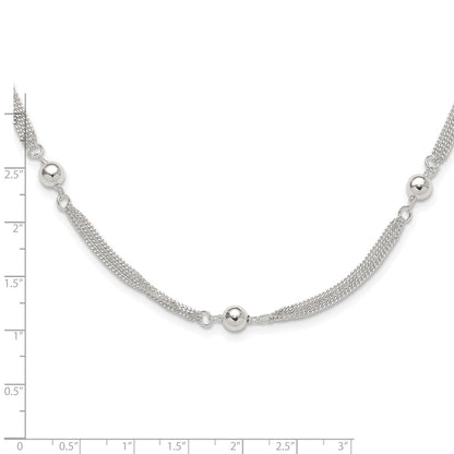Sterling Silver Polished Multi-Strand Beaded 18in Necklace