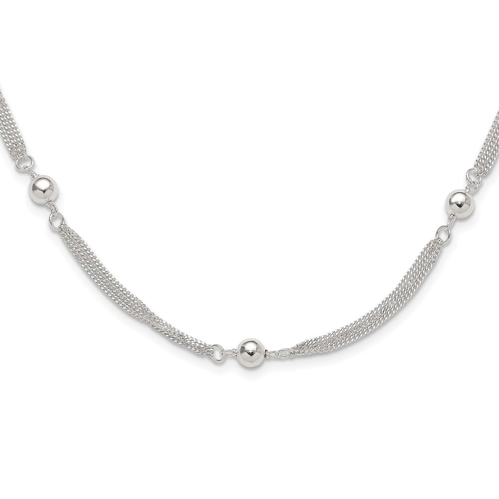 Sterling Silver Polished Multi-Strand Beaded 18in Necklace
