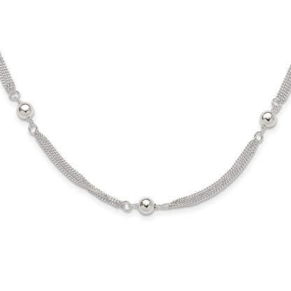 Sterling Silver Polished Multi-Strand Beaded 18in Necklace