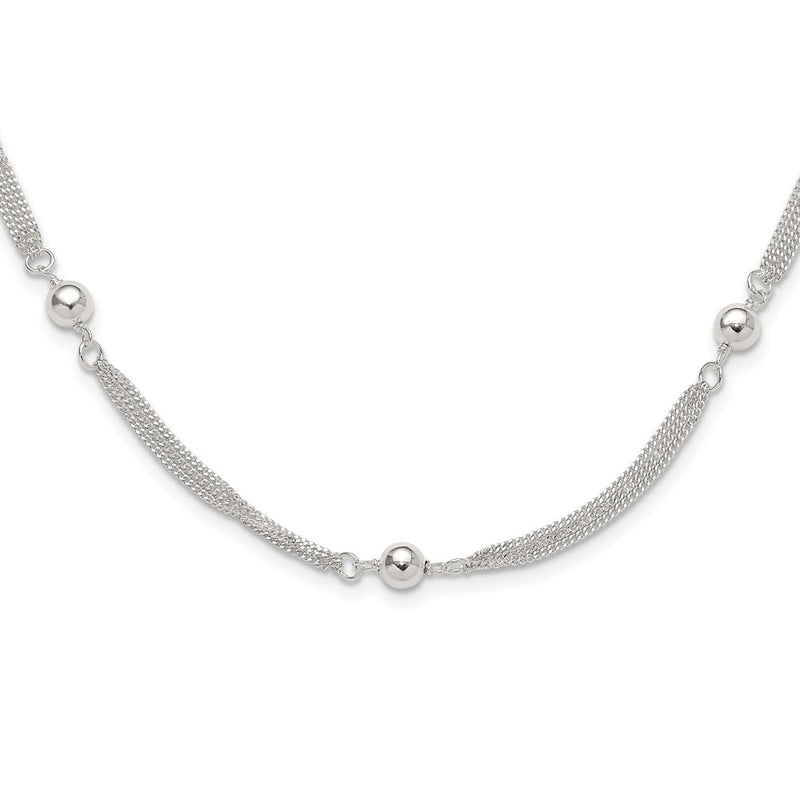 Sterling Silver Polished Multi-Strand Beaded 18in Necklace