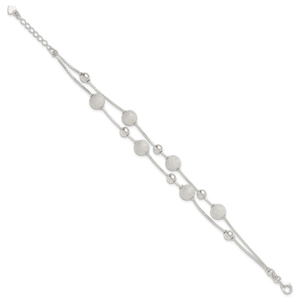 Sterling Silver Polish & Laser Beaded 2 Strand 7in w/1in Ext Bracelet