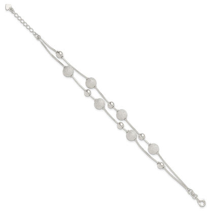 Sterling Silver Polish & Laser Beaded 2 Strand 7in w/1in Ext Bracelet